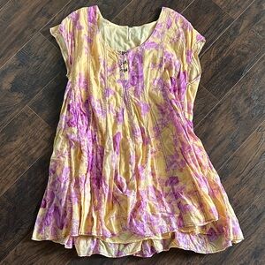 Free People Yellow Tunic with Pink Floral Print